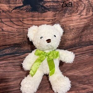 Fluffy White Teddy Bear with Green Bow